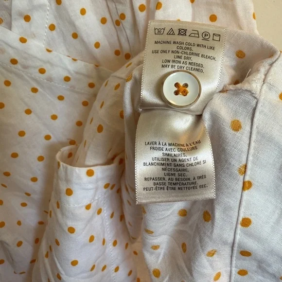 Anthropologie Maeve Shirt Top Women M Cream Linen Polka Dot Wrap Vintage Beach - Picture 8 of 11